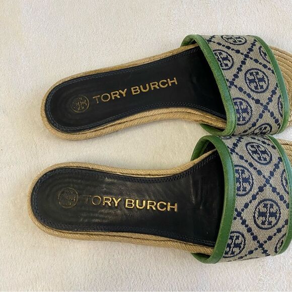 TORY BURCH  T MONOGRAM ESPADRILLE SLIDE SANDALS - Picture 3 of 5